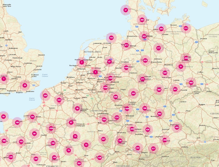 Telekom HotSpot Coverage Westeuropa