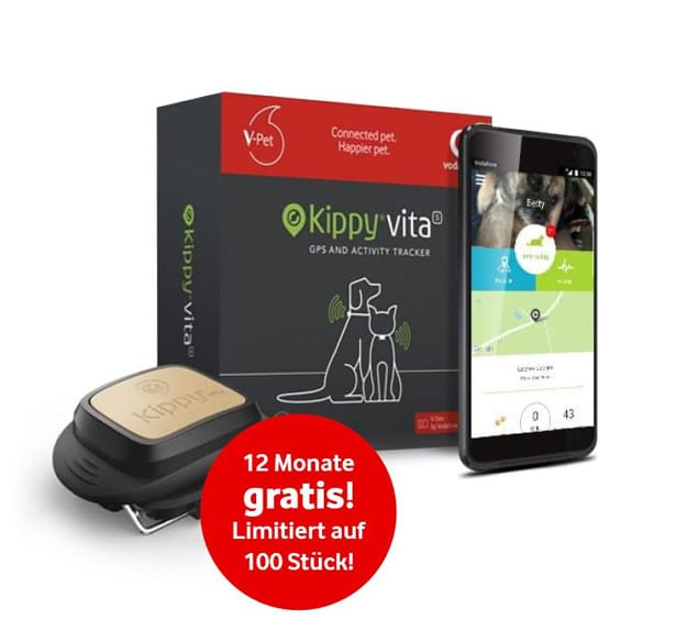 Smarter Kippy V-Pet Tracker by Vodafone für nur 9,99 € & 12 Monate gratis nutzen: Perfekt für Tiere, Kleinkinder & als Diebstahlschutz