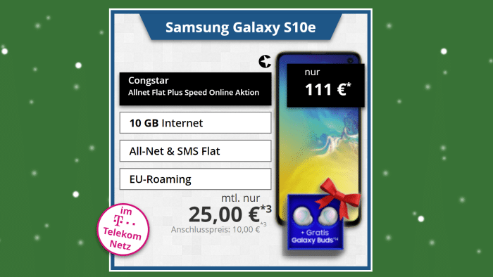 Samsung Galaxy S10e mit Galaxy Buds und Congstar-Vertrag bei Tophandy