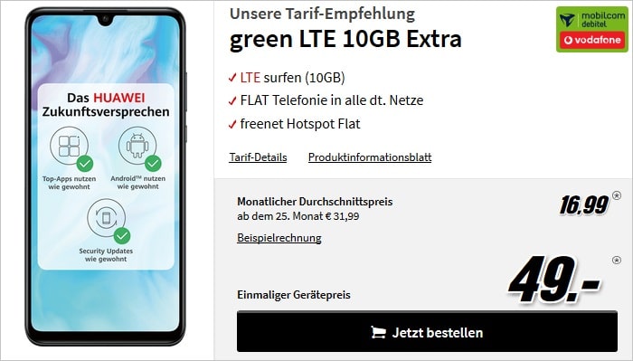 Huawei P30 lite + green LTE 10 GB Vodafone bei MediaMarkt