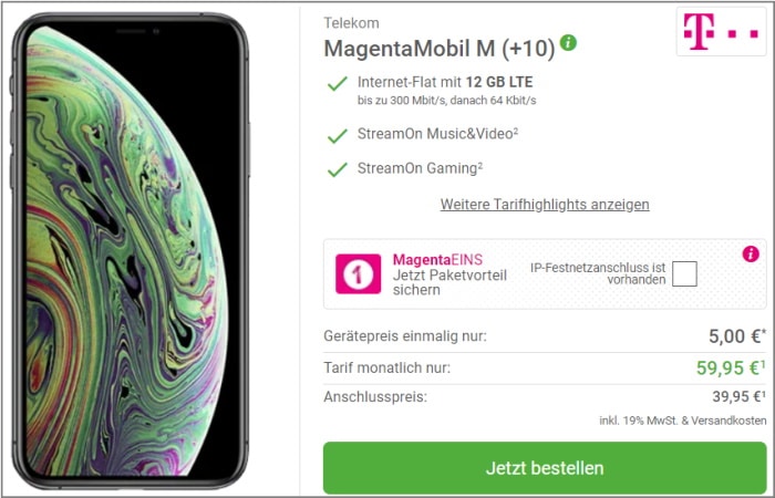 iPhone Xs mit Telekom Magenta Mobil M bei DeinHandy