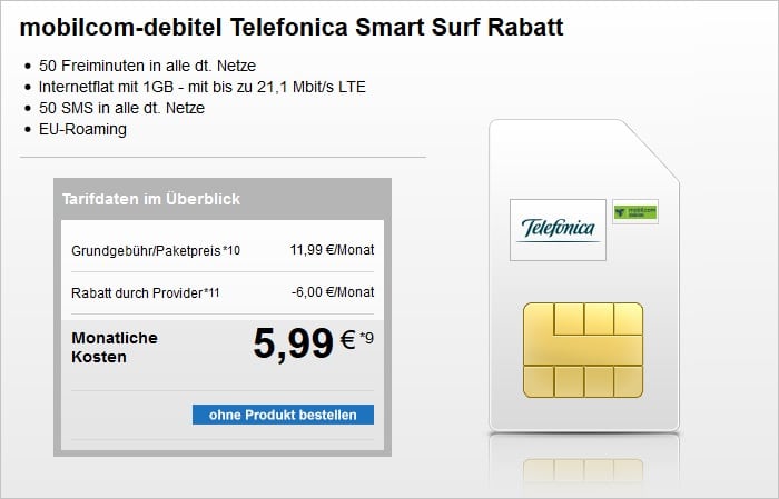 mobilcom-debitel Telefonica Smart Surf bei modeo