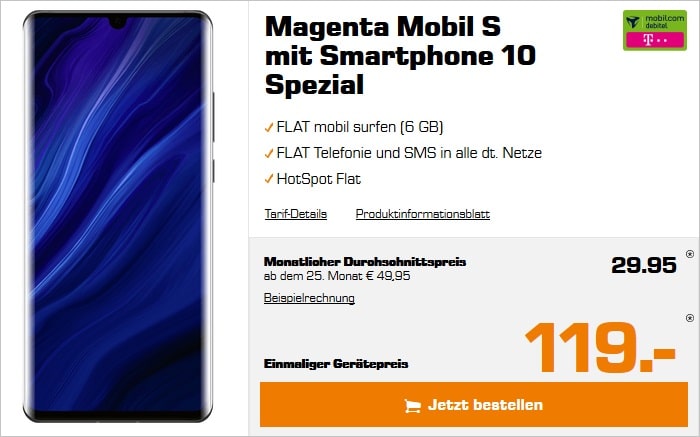 Huawei P30 Pro New Edition mit md Magenta Mobil S im Telekom-Netz bei Saturn