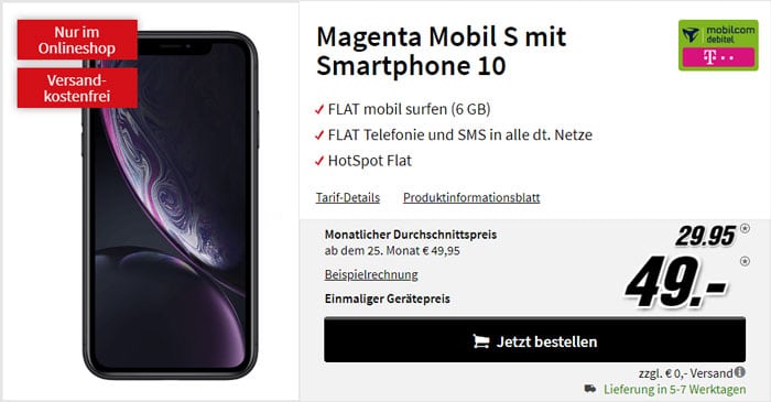 iPhone Xr + mobilcom-debitel Magenta Mobil S (Telekom-Netz) bei MediaMarkt