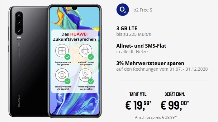 Huawei P30 mit o2 Free S bei Sparhandy