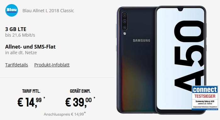 Samsung Galaxy A50 + Blau Allnet L bei Sparhandy