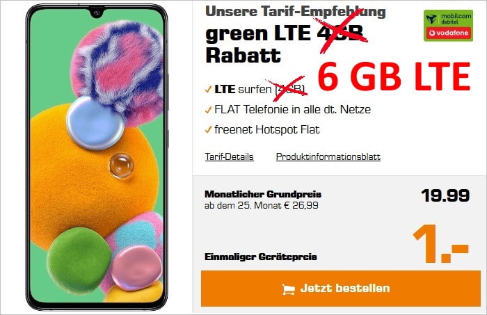 Samsung Galaxy A90 5G (Vodafone) + mobilcom-debitel green LTE (Vodafone-Netz) bei Saturn