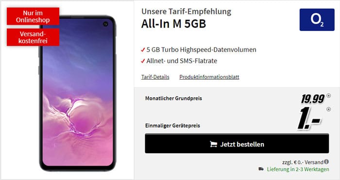 Samsung Galaxy S10 + o2 Blue All-in M bei MediaMarkt