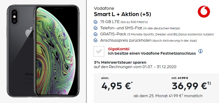 iPhone Xs + Vodafone Smart L Plus bei Preisboerse24