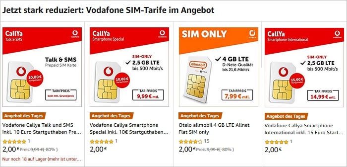 Amazon Day of the Dealy SIM only Tarife nur zwei Euro