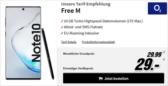 Samsung Galaxy Note 10 mit o2 Free M bei MediaMarkt