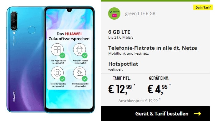 Huawei P30 Lite + mobilcom-debitel green LTE (Telekom-Netz) bei Sparhandy