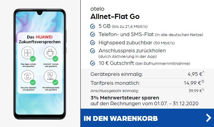 Huawei P30 Lite + otelo Allnet Flat Go bei Preisboerse24