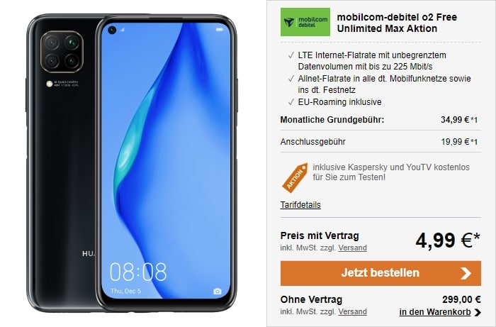 Huawei P40 lite + mobilcom-debitel Free Unlimited Max bei LogiTel