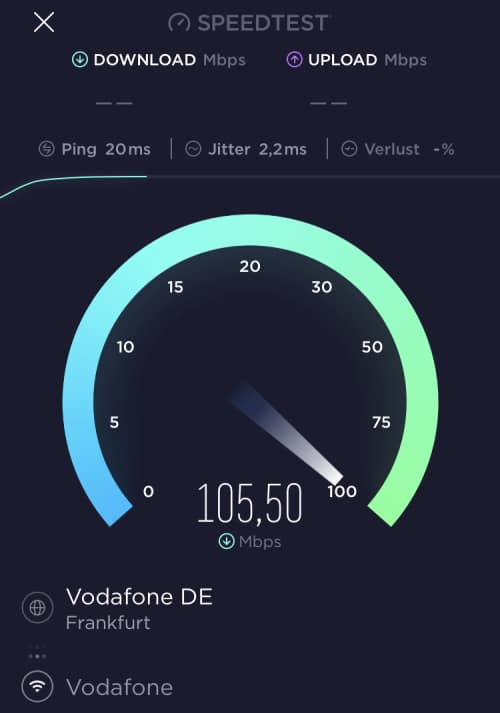 Speedtest Wi-Fi 5 + Vectoring mit iPhone SE 2020 Test