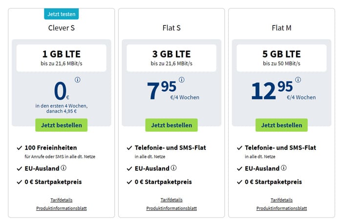 free Prepaid Freikarte: Neuen Handytarif 4 Wochen gratis testen - 1 GB LTE + 100 Min/SMS