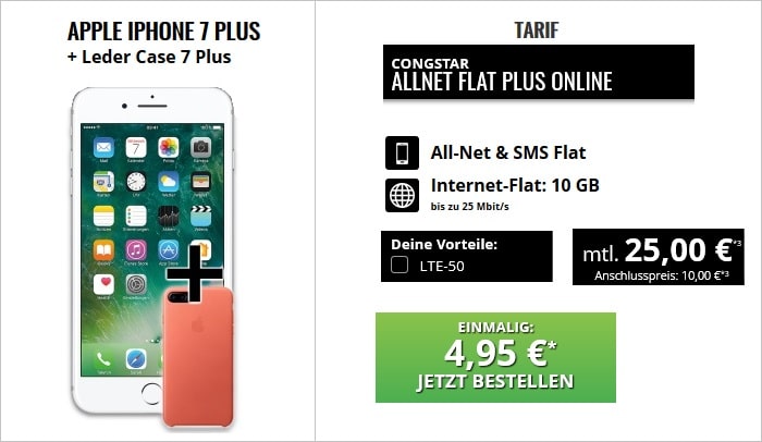 iPhone 7 Plus mit Ledercase zur Congstar Allnet Flat Plus bei Talkthisway