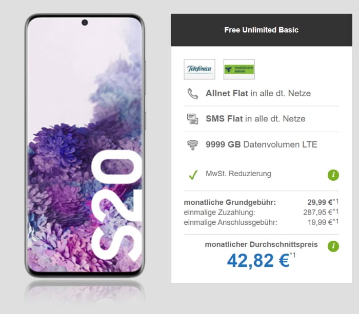 Galaxy S20 mit md Free Unlimited bei modeo