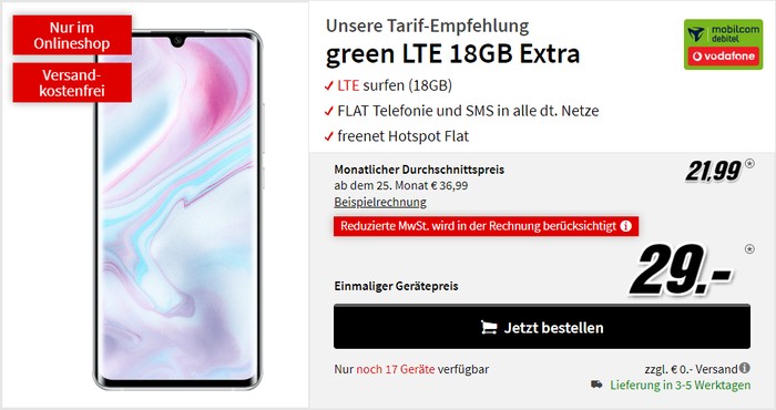 Xiaomi Mi 10 Pro + mobilcom-debitel green LTE (Vodafone-Netz) bei MediaMarkt