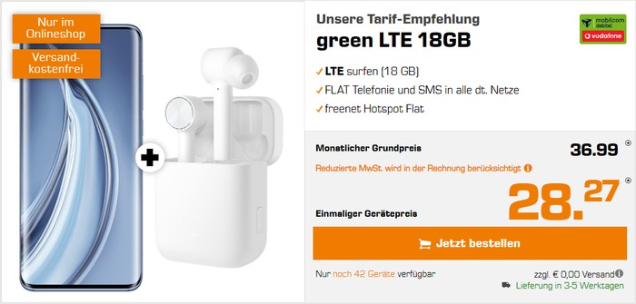 Xiaomi Mi 10 Pro + Xiaomi AirDots Pro + mobilcom-debitel green LTE (Vodafone-Netz) bei Saturn