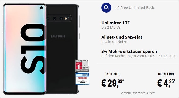 Samsung Galaxy S10 mit o2 Free Unlimited Basic bei Sparhandy