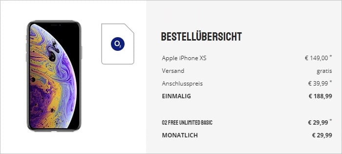 iPhone Xs + o2 Free Unlimited Basic bei Sparhandy