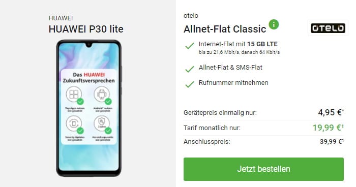 Huawei P30 Lite + otelo Allnet Flat Classic bei DeinHandy