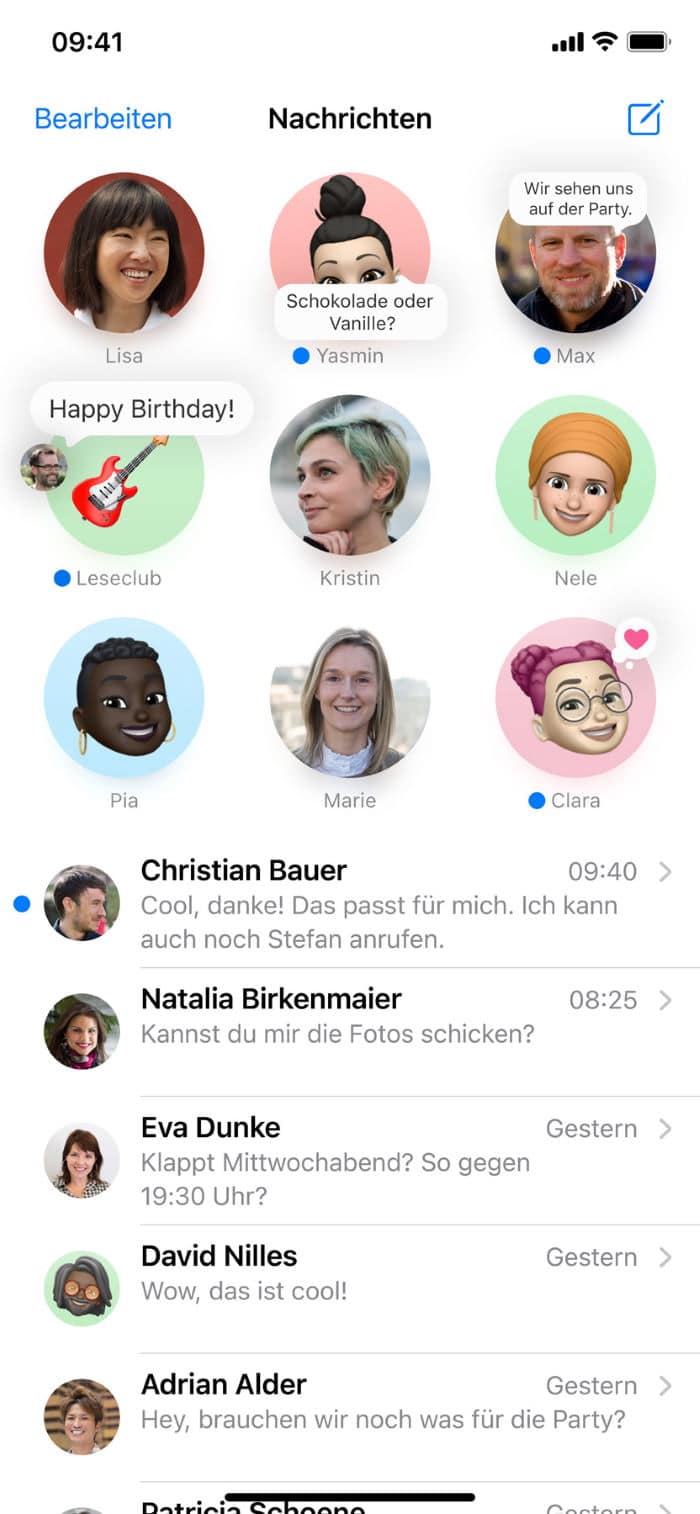 iOS 14 - gepinnte Unterhaltungen