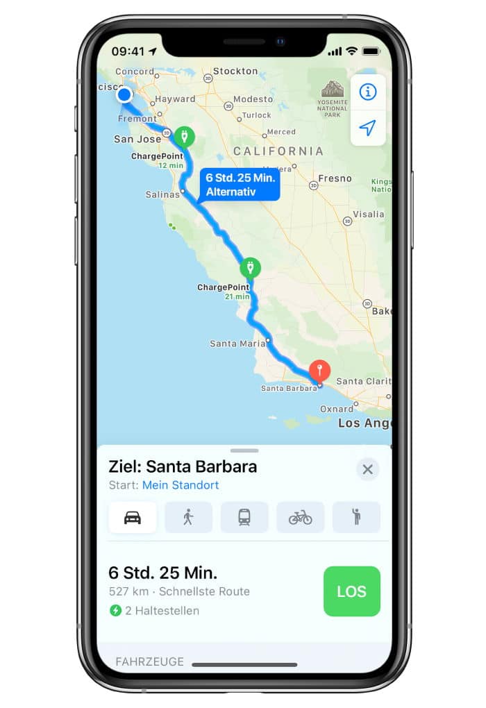 iOS 14 - Routen für E-Autos in Karten