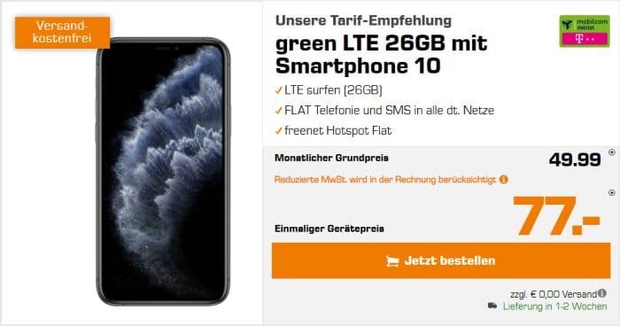 iPhone 11 Pro + mobilcom-debitel green LTE (Telekom-Netz) bei Saturn