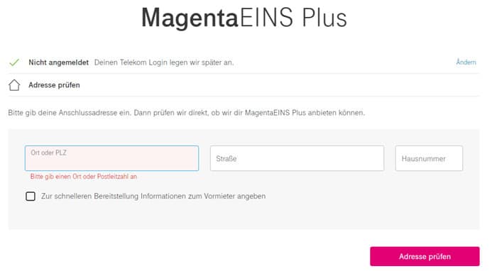 Telekom MagentaEINS Plus Adresse überprüfen lassen