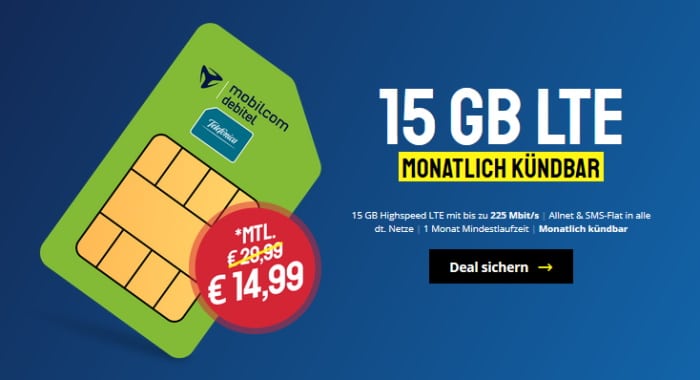 mobilcom-debitel Allnet Flat 15 GB (Telefónica-Netz) bei Sparhandy