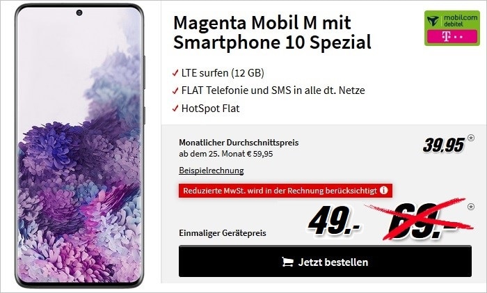 Samsung Galaxy S20 Plus mit md Magenta Mobil M bei MediaMarkt
