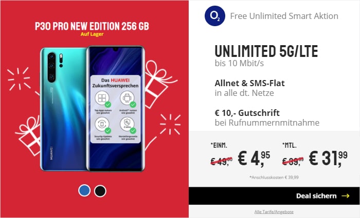 Huawei P30 Pro NE mit o2 Free Unlimited Smart bei Sparhandy