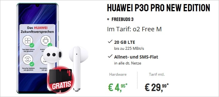 Huawei P30 Pro New Edition mit FreeBuds 3 und Cover zum o2 Free M bei Sparhandy