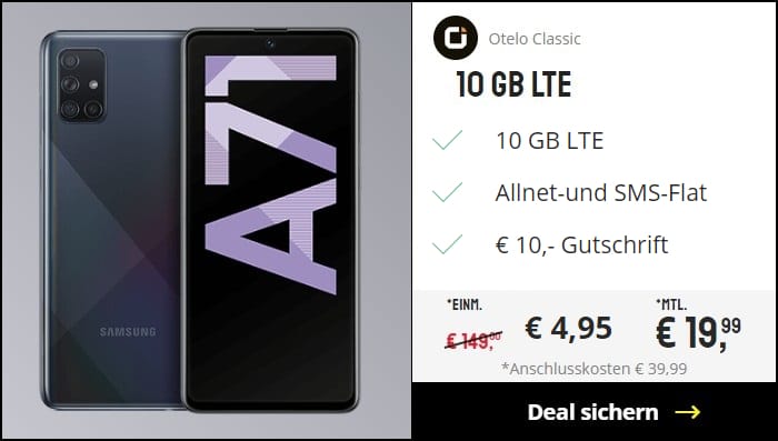 Samsung Galaxy A71 + otelo Allnet-Flat Classic bei Sparhandy