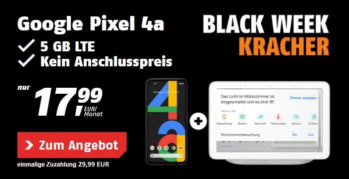 Google Pixel 4a + Google Nest Hub + klarmobil Allnet Flat (Telekom-Netz) bei klarmobil