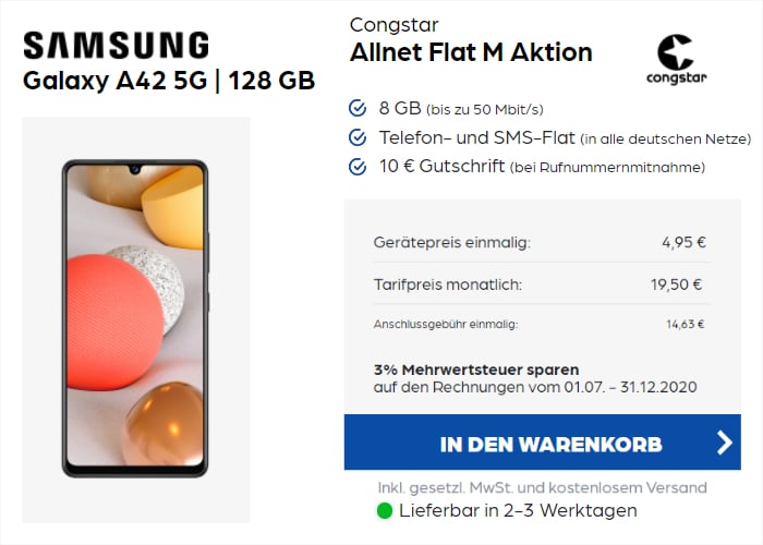 Galaxy A42 5G + congstar Allnet Flat M