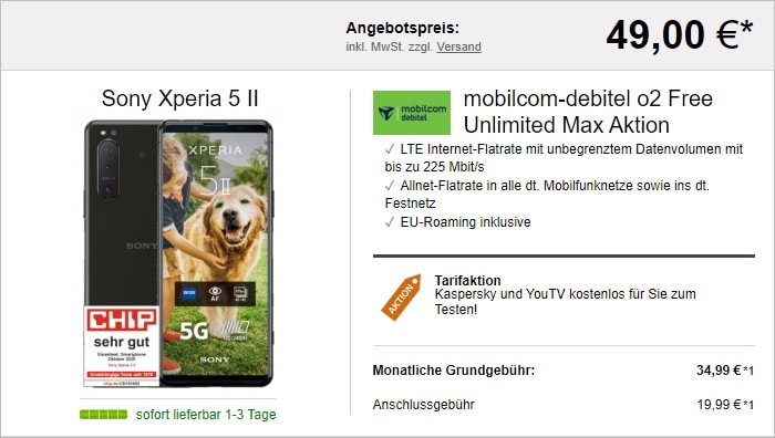 Sony Xperia 5 II zum mobilcom-debitel Telefónica Free Unlimited Max bei LogiTel