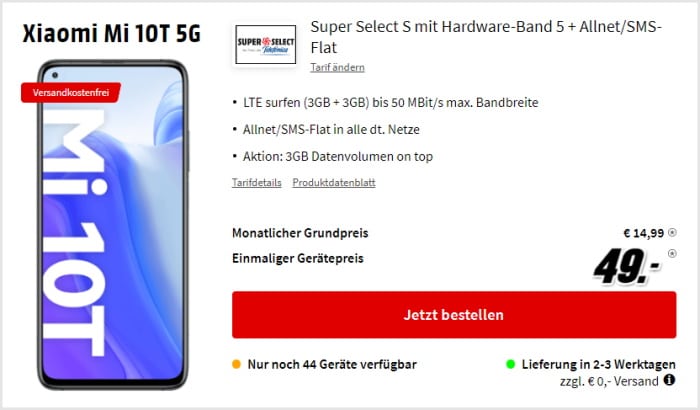 Xiaomi Mi 10T mit Super Select S und 6 GB LTE bei MediaMarkt