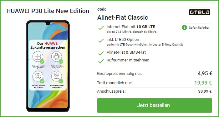 Huawei P30 Lite (New Edition) + otelo Allnet Flat Classic bei DeinHandy