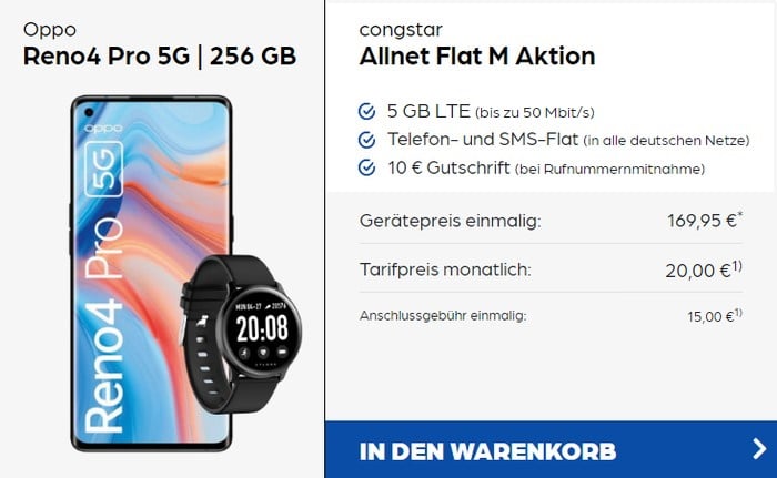 Oppo Reno4 Pro + Xplora Activity Band + congstar Allnet Flat M bei Preisboerse24