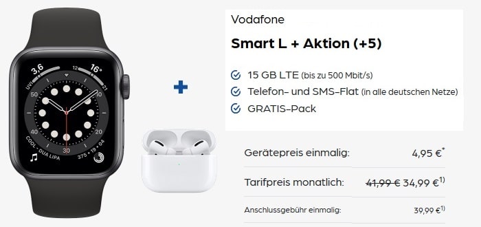 Apple Watch Series 6 + Apple AirPods Pro zum Vodafone Smart L Plus bei Preisboerse24