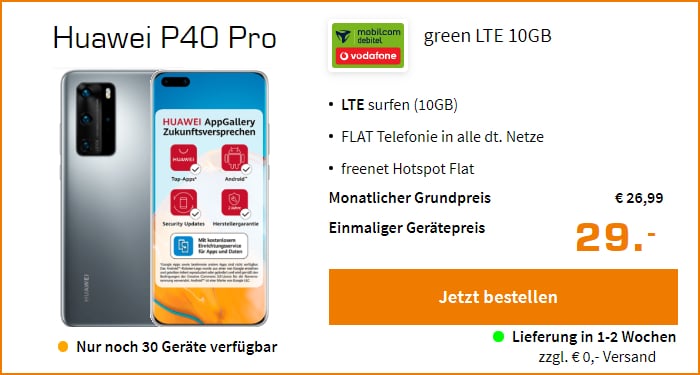 Huawei P40 Pro mit green LTE Tarif im Vodafone-Netz bei Saturn