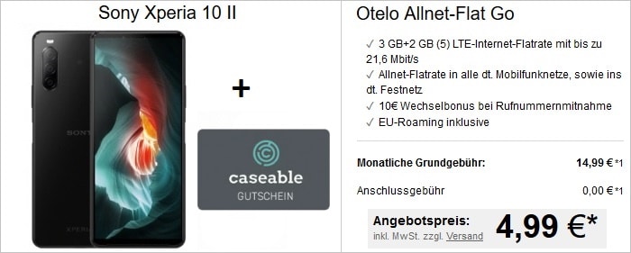 otelo Allnet Flat Go mit Sony Xperia 10 II und 25 € caseable-Gutschein bei LogiTel