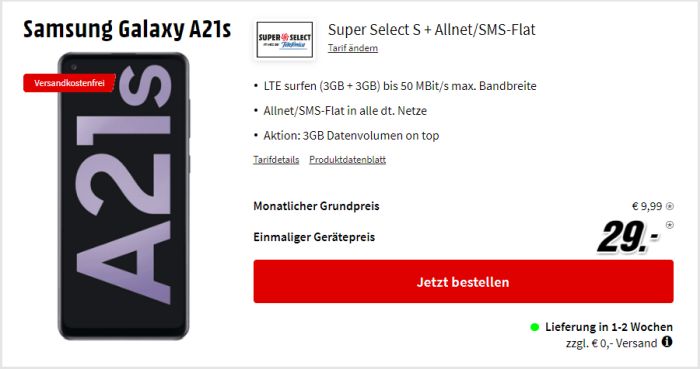 Samsung Galaxy A21s mit Super Select bei MediaMarkt