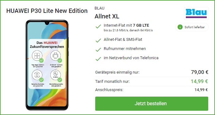 Huawei P30 Lite (New Edition) + Blau Allnet Flat XL bei DeinHandy