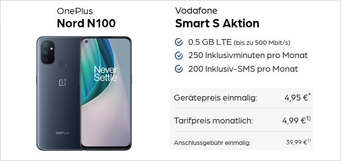 OnePlus Nord N100 mit Vodafone Smart S bei Preisboerse24