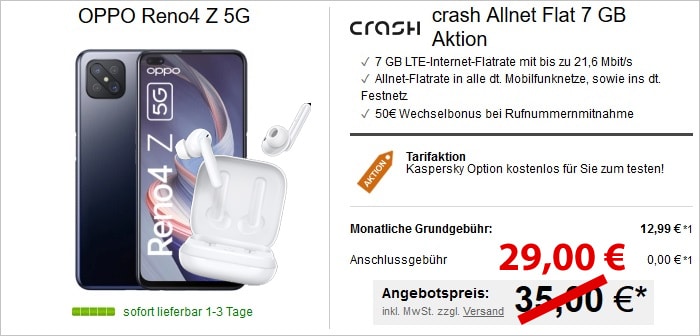 Oppo Reno4 Z 5G + crash 7 GB LTE + Allnet-Flat im Vodafone-Netz