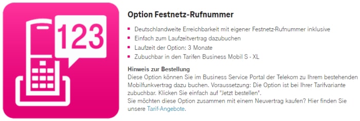 Option Festnetz-Rufnummer bei der Deutschen Telekom